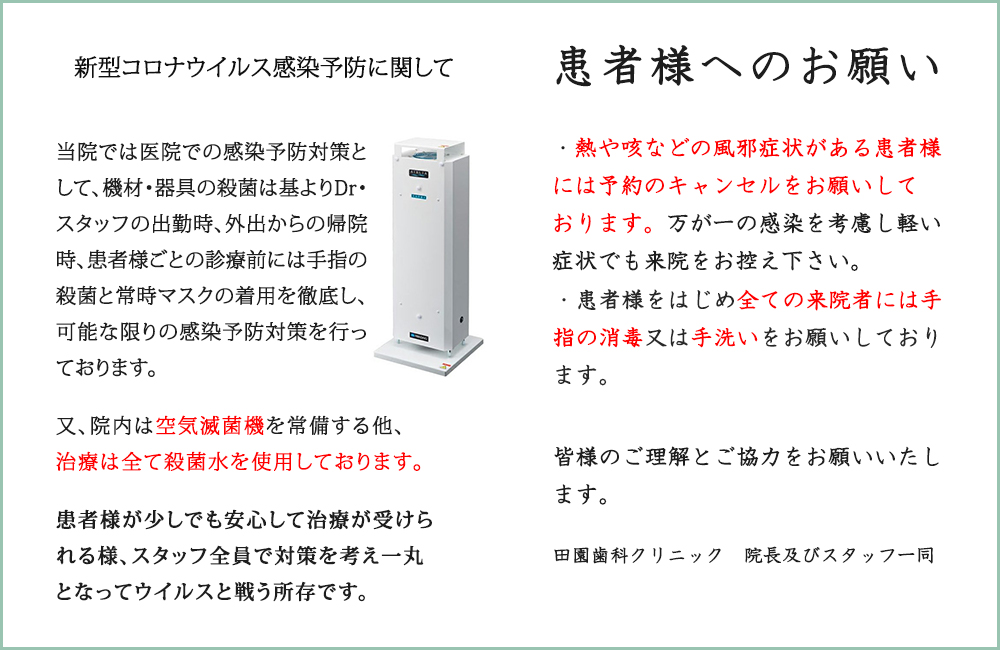 新型コロナウイルス感染予防に関して 患者様へのお願い