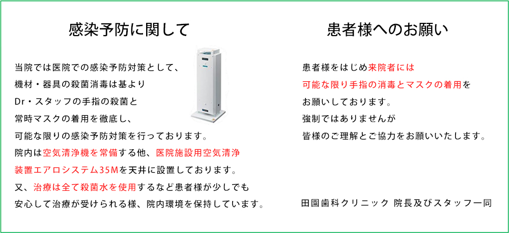 感染予防に関して 患者様へのお願い